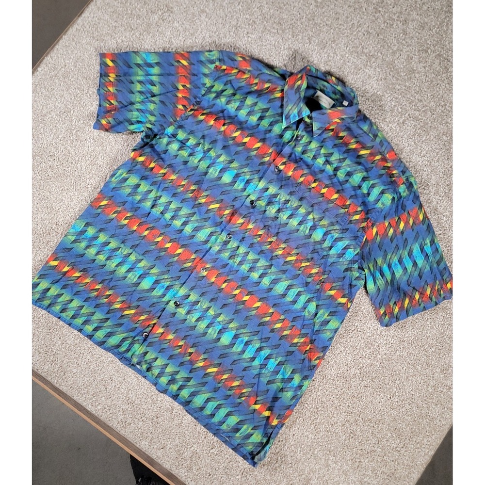 RISCATTO Mens Vintage Italia Geometric Abstract Button Shirt Multicolor Size XL